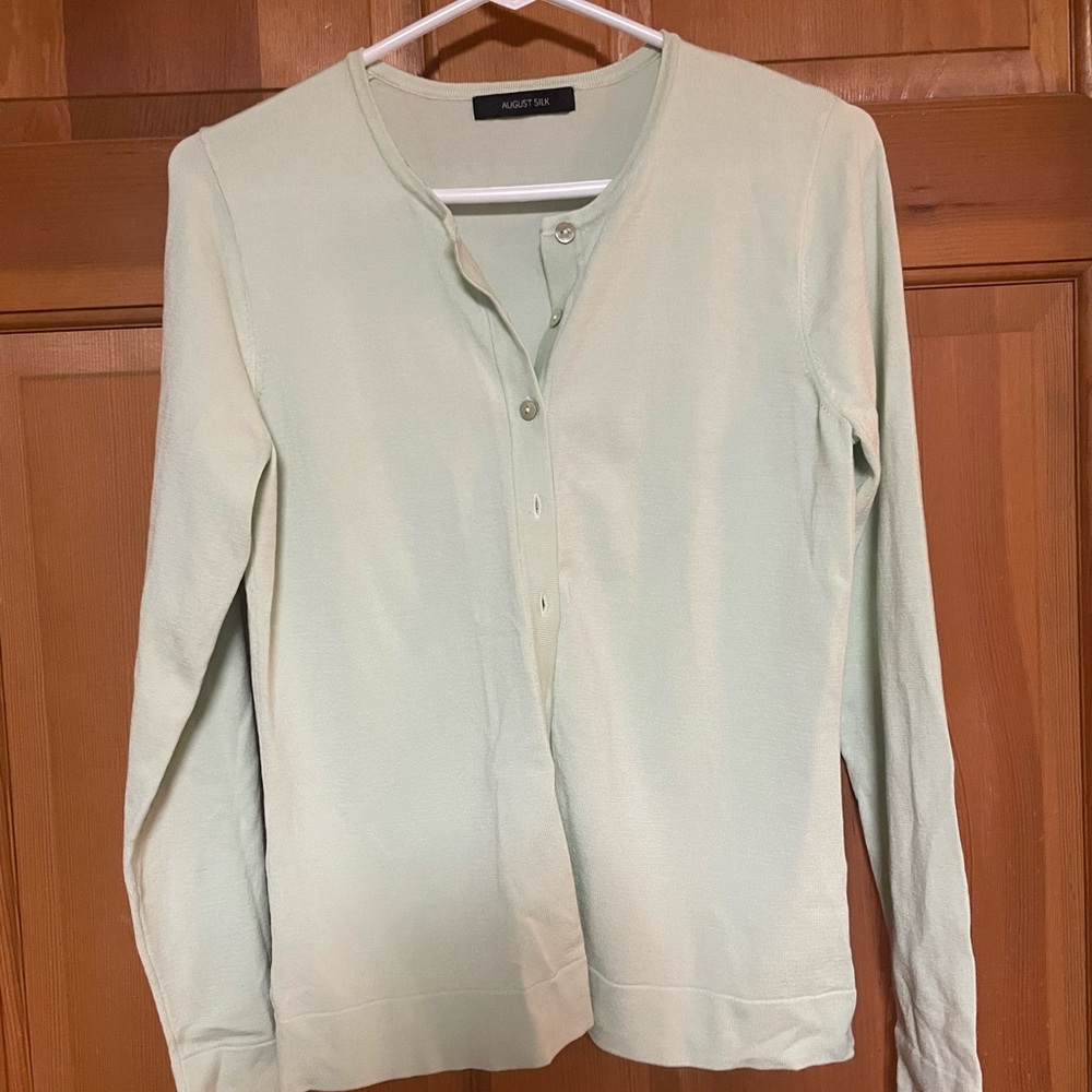 August Silk Light Green Cardigan